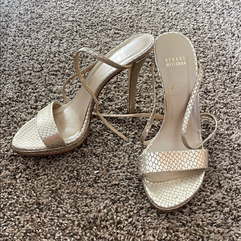Stuart Weitzman Metallic Strappy Heels